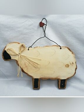 Vintage Wood Cut Out Sheep And Heart 90s Handcrafted Primitive